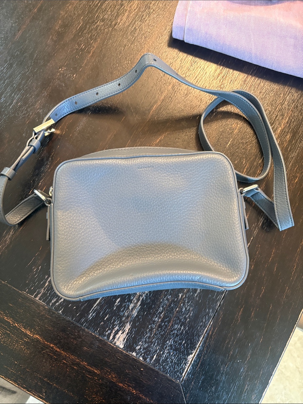 All Saints Leather Crossbody Bag in Slate Blue